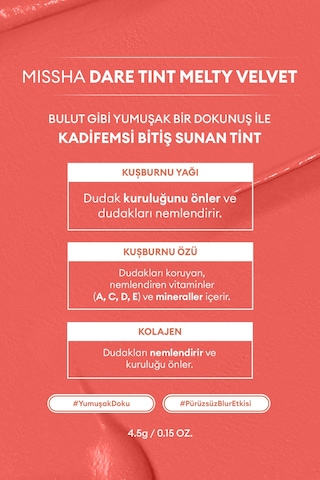 Uzun Süre Kalıcı, Bulaşma Yapmayan, Kadifemsi Bitiş Sunan Tint Dare Tint Melty Velvet Rosyful Day 0 76089578
