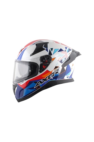 Axor Apex Prism Kapalı Motosiklet Kaskı Beyaz - Kırmızı - Mavi