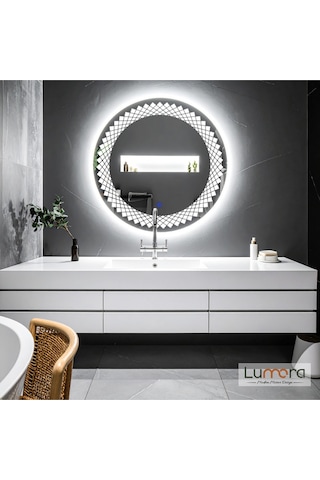 Elyssara Beyaz Led'li Lazer Kumlamalı Lavabo & Banyo Aynası Dokunmatik Sensörlü