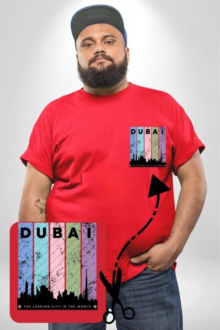 Angemiel Dubai Şehir Silüeti Renkli Şehir Kırmızı Büyük Beden Kadın Basic Minimal Baskılı Tişört Kırmızı