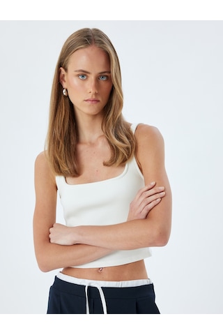 Koton Crop Fitilli Atlet Slim Fit Kare Yaka Pamuklu Beyaz 4sak10996ek Beyaz