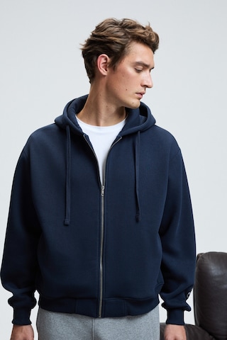 ASHBY Erkek Kapüşonlu Fermuarlı Cepli Kordonlu Regular Fit Lacivert Sweatshirt