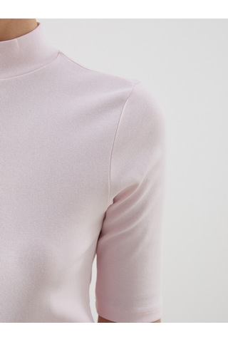 Lcw Modest Pembe Dik Yaka Kadın Fitilli Tişört