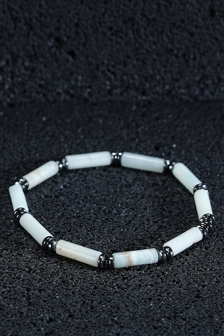 Ssilhoutte Doğaltaş Sertifikalı Erkek Kadın Doğal Taş Hediye Bileklik Amazonit Taşı Ve Hematit 4mm Tasarım Beyaz