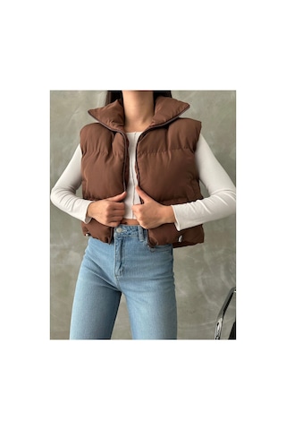 Meecy Kadın Kısa Crop Şişme Yelek Kahve Kahve