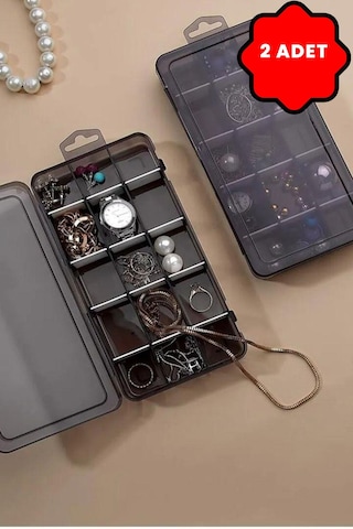 Mithra Life 2 Adet Ayraçlı Askılı Füme Takı Organizer Düzenleyici Kutusu Mıt1148 Füme