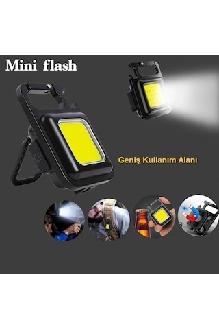 Mini 30 Ledli Mıknatıslı Anahtarlık Flash Kamp Lambası Askılı Kapak Açacaklı Şarjlı Fener Altın - Gümüş