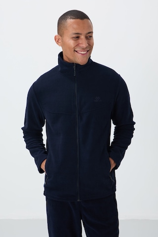 Tommy Life Lacivert Dik Yaka Basic Fermuar Cepli Standart Kalıp Erkek Polar Eşofman Takımı - 85193 Lacivert