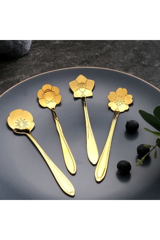 Youmex Altın Renkli Gümüş Çelik Sakura Desenli Çay/kahve Kaşığı - Ev Kullanıma İdeal, Hediyelik Dekoratif Karıştırma Aleti Kiraz Çiçeği - Altın