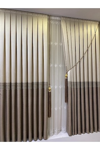 Takım Fon Perde Krem-cappuccino 2 Kanat Fon+aksesuar Krem