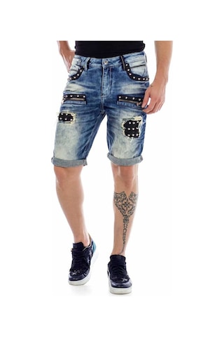 Ck181 Metal Işlemeli Yırtık Yamalı Kot Kapri Şort 001