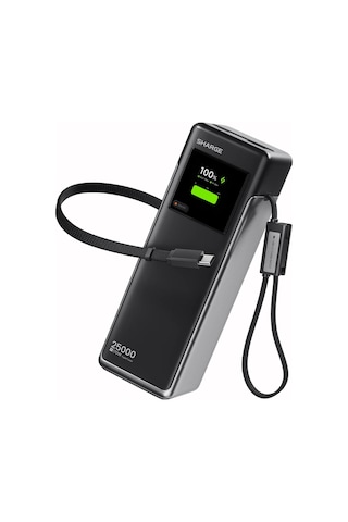 Sharge Hypertower 170w 25000 Mah Dahili Kablolu Akıllı Ekranlı Powerbank Taşınabilir Hızlı Şarj Cihazı Gri