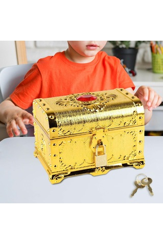 Homyl Korsan Hazine Sandığı Dekoratif Vintage Sandık Kutusu Altın
