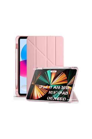 Apple Uyumlu iPad, 11 A16 2025 Kılıf Yumuşak Üçgen Standlı Kalem Bölmeli Akıllı Uyku Modlu A3354