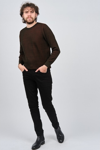 Çizgi Triko Erkek Bisiklet Yaka Desenli Kazak 42554224 Haki Haki