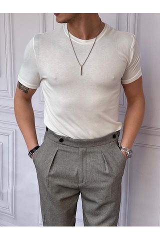 Modefendi Slim Fit Pamuk Triko Kumaş Tshırt Beyaz