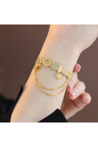 Pandora Kalp Charmlı Hasır Gold Kaplama Bileklik Gümüş