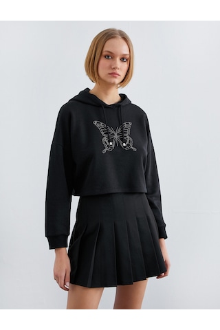 Koton Kapüşonlu İşlemeli Sweatshirt Siyah 2sak10143ek