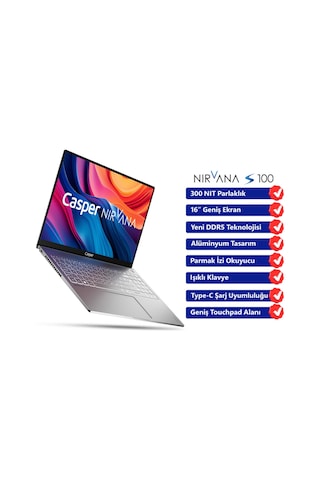 Casper Nirvana S100.1342-BF00X-G-F i5-13420H 16 GB 1 TB NVMe SSD 16" Dos Dizüstü Bilgisayar