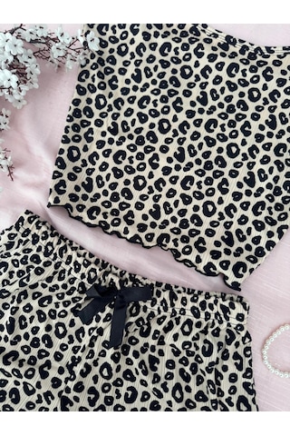 Mh Moony Homewears 2'li Rerere Yazlık Yumuşacık Şortlu Pijama Takımı Siyah Kahve