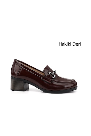Gönderi(R) Gönderi R Bordo Rugan Kısa Kalın Topuklu Hakiki Deri Ayakkabı Bordo Rugan