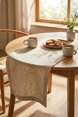 Lınen Organik Ham Keten Runner Naturel 40 X 110 Cm Bej
