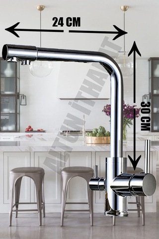 3 Yollu Arıtmalı Sıcak Soğuk Çıkışlı Krom Renk Evye Mutfak Bataryası Arıtmalı Musluk Krom