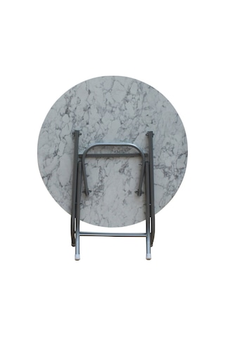 Teknor 90 Cm Beyaz Mermer Desenli Yuvarlak Katlanır Masa - Ders Çalışma Ve Yemek Masası