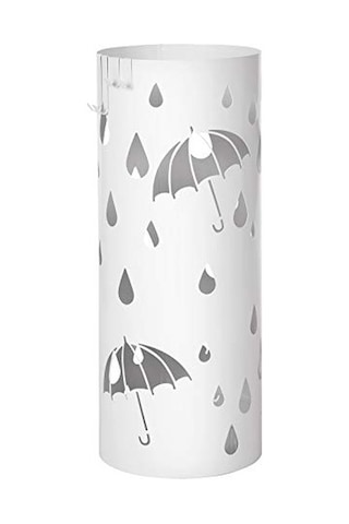 Songmıcs Luc23w Şemsiye Standı, Metal Yuvarlak Şemsiye Ayağı, Su Toplama Kasesi Çıkarılabilir, Kancalı, 49 X Ø 19,5 Cm, Beyaz Açık Gri
