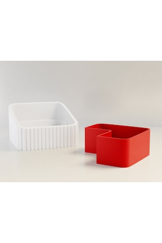 3d Baskı Fıstık Kasesi - Çift Hazneli Kabuk Ayırıcı Sunum Kasesi - Beyaz Kırmızı