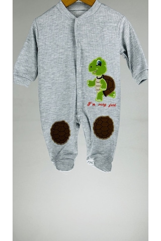 Kaplumbağalı Patikli Uzun Kollu Pamuklu Bebek Tulum 001