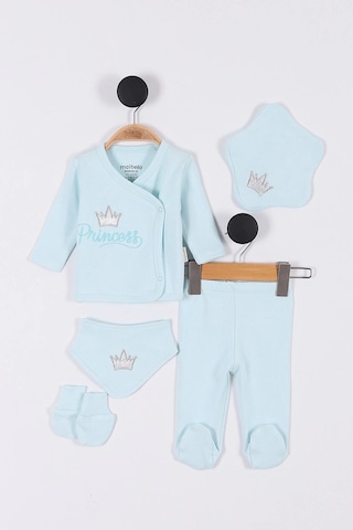 Prenses Desenli Müslin Kız Bebek Hastane Çıkışı Bebek Kıyafetleri Yenidoğan Hastane Çıkış Seti 5 Li Turkuaz