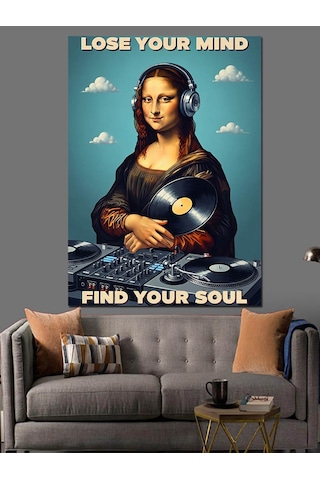 Ahşap Tablo Kulaklıklı Mona Lisa Dj