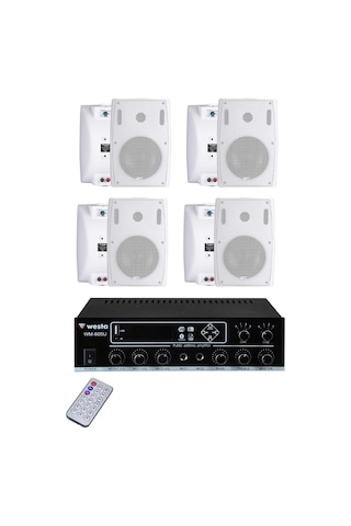 Westa Ws-4wh Ses Sistemi Paketi Amfi + 4 Duvar Hoparlör Anons & Müzik Yayını - 8697043464146