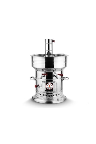 12 Litre Paslanmaz Metal Odunlu Kömürlü Çay Semaveri Büyük Çift Musluklu Odunlu Kömürlü Semaver 12 L