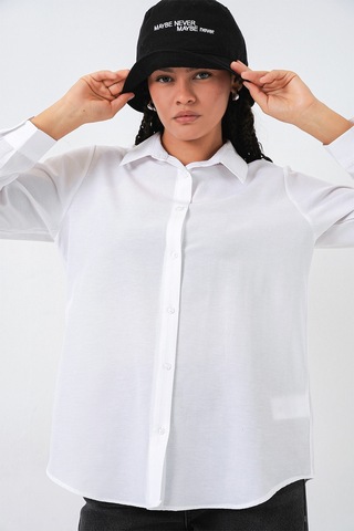 Bigdart Kadın Oversize Basic Gömlek 20349 - Beyaz