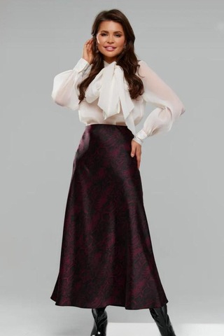 Madmext Bordo Desenli Saten Kadın Uzun Etek Mg2333 Bordo
