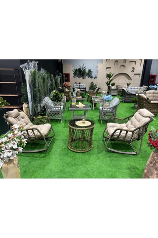 Rattan Lucas Bistro Sallanır Çay Seti, Kahverengi, Bahçe Balkon Mobilyası