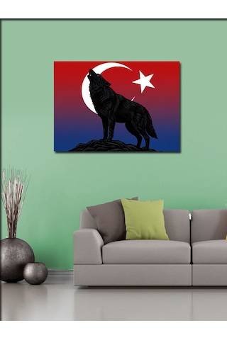 Kanvas Tablo Türk Bayrağı Ve Kurt