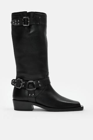 Nilufarr Malvina Siyah Hakiki Deri Kadın Çizme Siyah