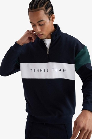 Defacto Defactofit Boxy Fit Dik Yaka Yarım Fermuarlı Sporcu Sweatshirt F0199ax25aunv253 Lacivert