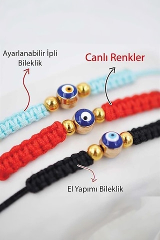 Sevgililere Hediye Örgü Şans Bilekliği Zarif Tasarımlı Nazar Boncuklu Bileklik