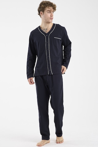 V Yaka Düğmeli Pijama Takım - Lacivert Lacivert