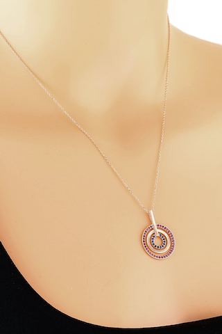 Kadın Zirkon Taşlı İç İçe Gümüş Halkalar Kolye N075301 Rose Gold