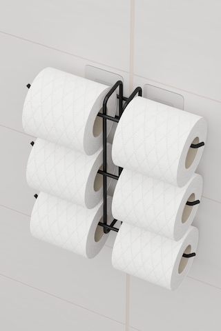 Yapışkanlı 6 Lı Tuvalet Kağıtlığı Tutacağı Askısı Mat Siyah Metal Tuvalet Kağıtlık Organizeri