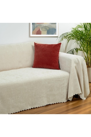 Jakarlı Şönil Koltuk Örtüsü Çekyat Örtüsü Koltuk Şalı 175x350 Kaymaz Krem krem