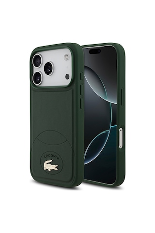 Apple Uyumlu iPhone 17 Pro Kılıf Lacoste Lisanslı M-safe Şarj Özellikli Pu Deri Metal Logolu Kapak Yeşil Yeşil