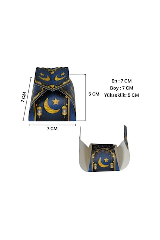 Ramazan Tasarımlı Mini Lokum Kutusu - 7x7x5 Cm, Hediye Hurma, Şeker Kutusu, 12 Adet