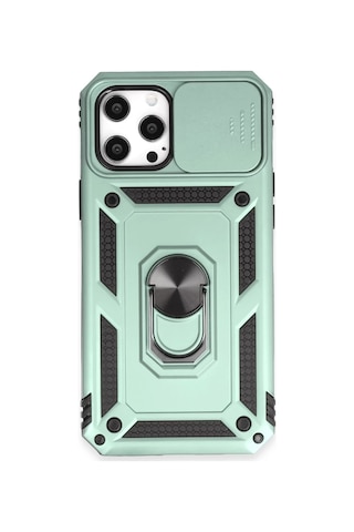 Apple İphone 12 Pro Max Uyumlu Kılıf Pars Lens Yüzüklü Silikon - Yeşil