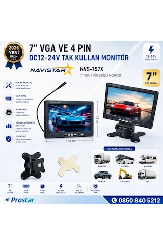 7 İnç Vga Ve 4 Pin Girişli Araç Monitörü Mobil Dvr Uyumlu 12-24v